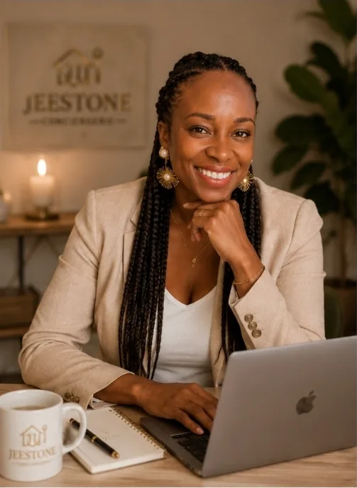 Johanna, fondatrice de Jeestone Conciergerie, à son bureau